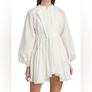 Elegant White Lace Dress Pleated Cotton Minidress